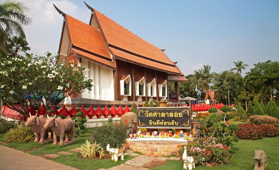 The Chinese junk-shaped main ordination hall at Wat Sala Loi temple