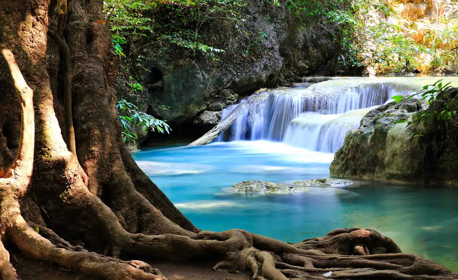 The turquoise pools and cascading falls of Erawan National Park