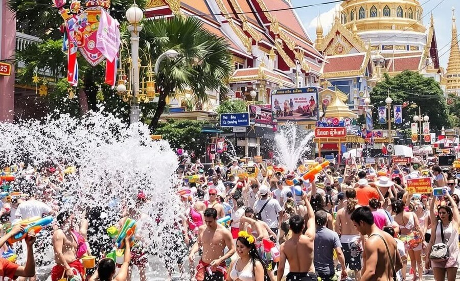 Songkran water festival in Chiang Mai - one of the best places to visit in Thailand in April
