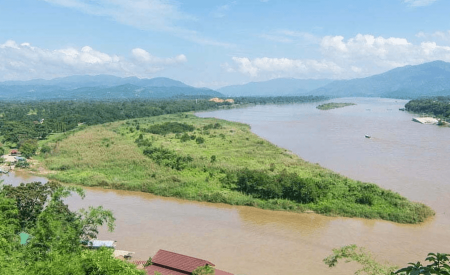 Aerial view of the Mekong River at the Golden Triangle in Chiang Saen