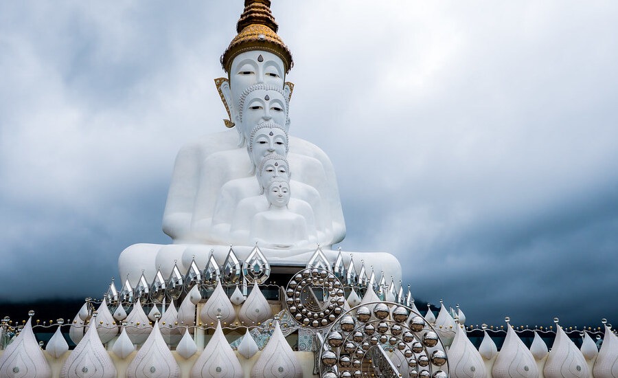 The Five-buddha Statue wrapped in clouds in Thailand